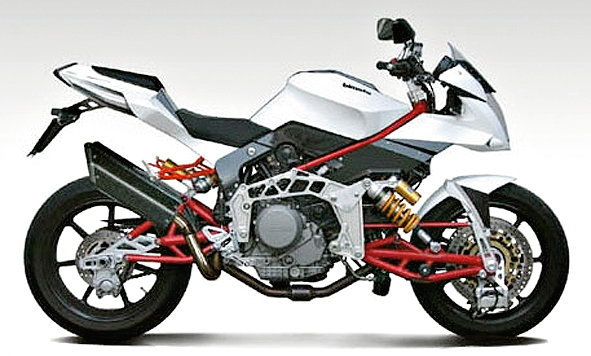 Проходит испытания Bimota Tesi с четырехцилиндровым 600-кубовым двигателем Honda. Его уникальная особенность &ndash; шасси с поворотной ступицей переднего колеса.